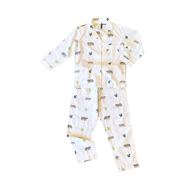 pajama set with animal pattern on a white background