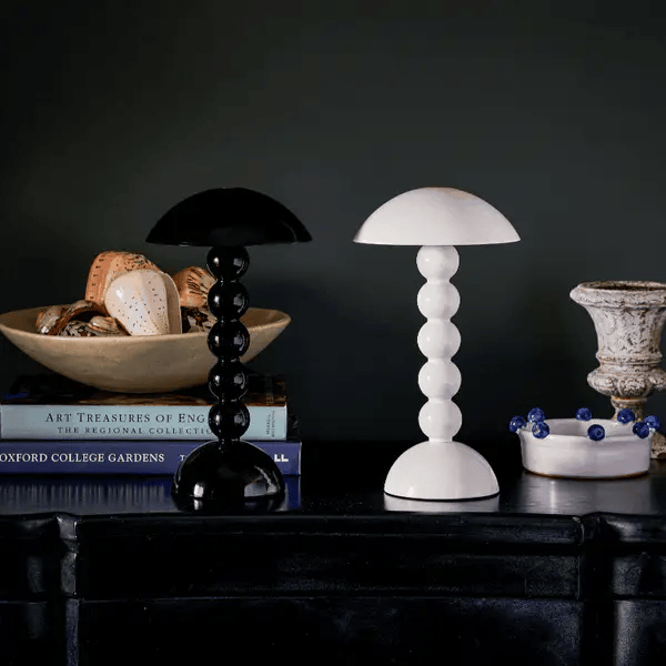 White Lacquer Rechargeable Bobbin LED Lamp, 30cm Height, 10hr Battery Life, Addison Ross