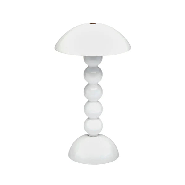White Lacquer Rechargeable Bobbin LED Lamp, 30cm Height, 10hr Battery Life, Addison Ross