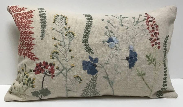 Natural Ferns & Wildflowers Applique Pillow 12x20 with insert