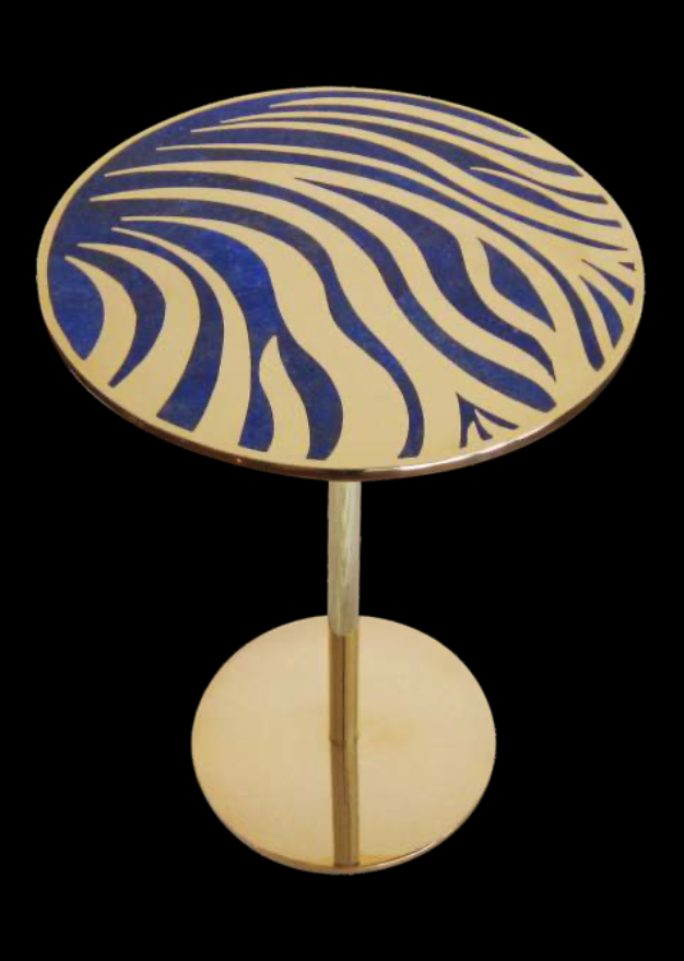 Cocktail Table, Zebra stripe, Brass with Lapis Lazuli Inlay