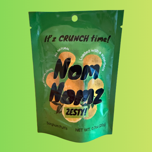 Nomnomz Sorghum Puffs, Zesty | Lemon Herb Garlic, Snack Grab-n-go