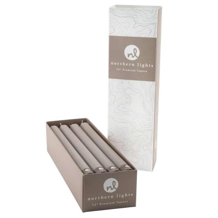 12" Taper Candles, 6 piece set, Stone