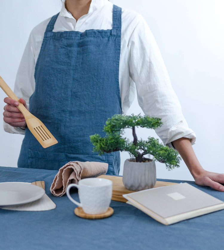 Linen Apron in Dark Grey