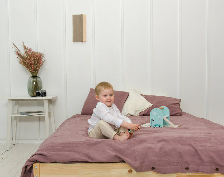 Romantic Wood rose Linen Duvet Bedding Set Queen