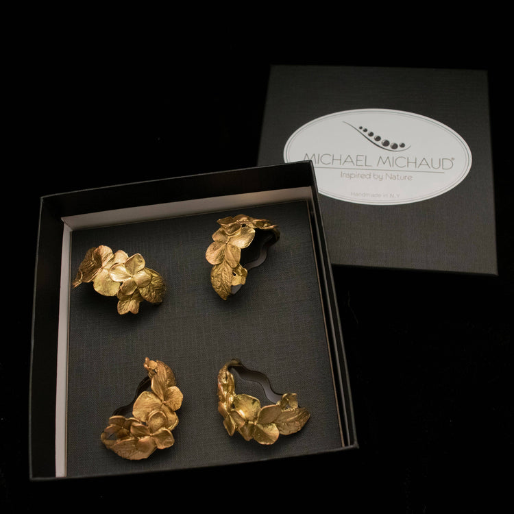 Brass Hydrangea Napkin Rings Set of 4