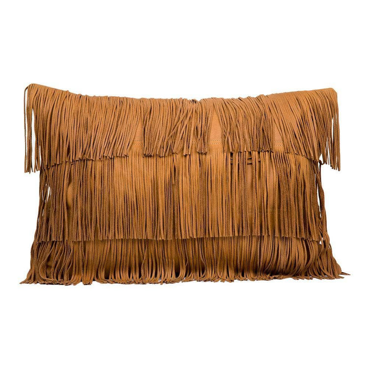 Rustic Toffee Leather Fringe Pillow 27x20 with insert