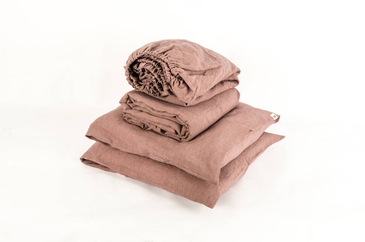 Romantic Wood rose Linen Sheet Set Queen