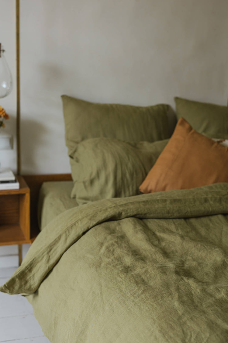 Washed Linen Pillowcase Olive Green 51x66 cm
