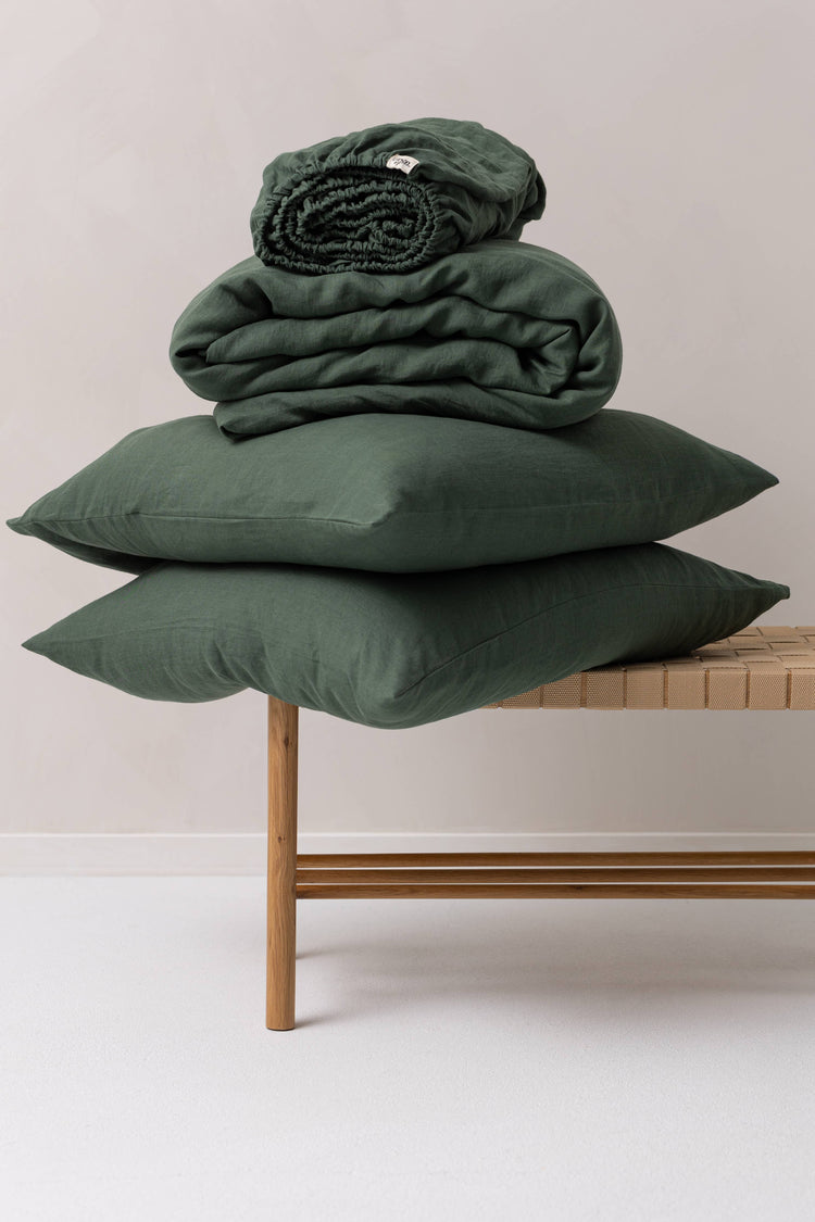Luxurious Forest Green Lithuanian Linen Sheet Set Queen