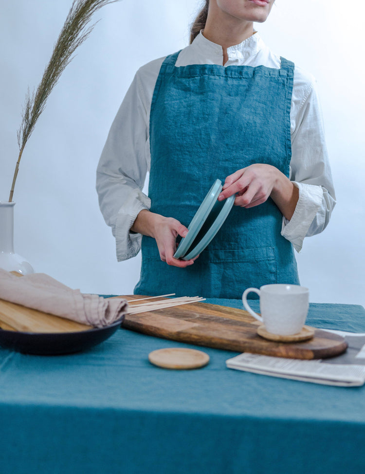 Linen Apron in Ocean Blue