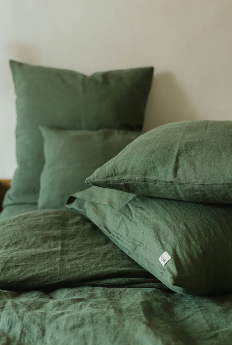 Washed Lithuanian Linen Pillowcase Forest Green Euro 65x65 cm