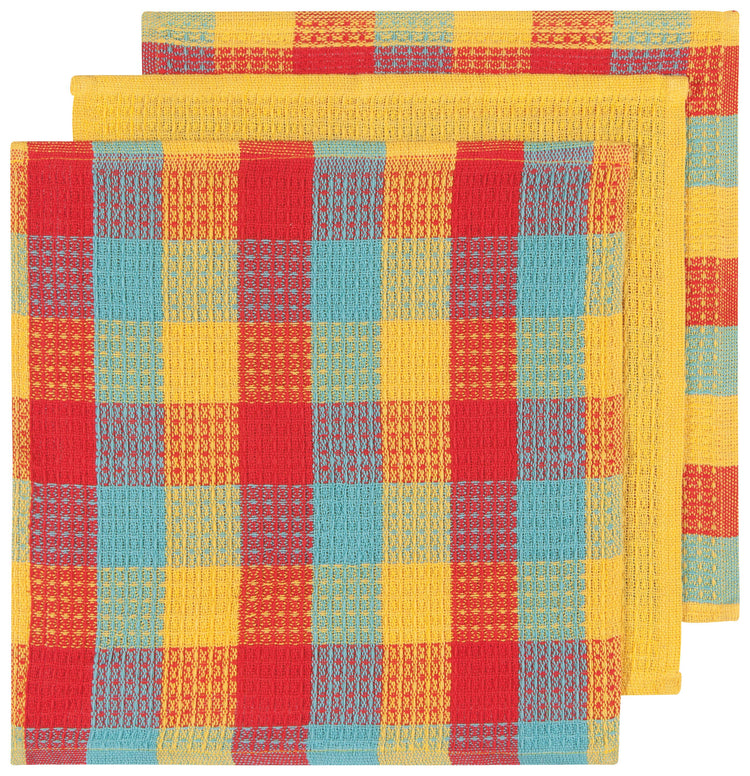 Check Lemon Yellow Waffle Dishcloths Set of 3