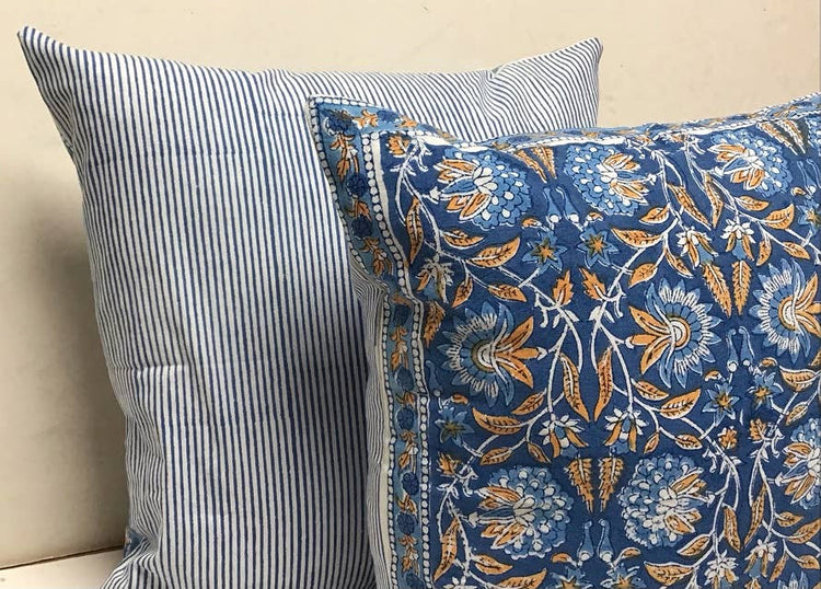 Pillow Printed 18" x 18" Sarah Blue/Stripe Blue