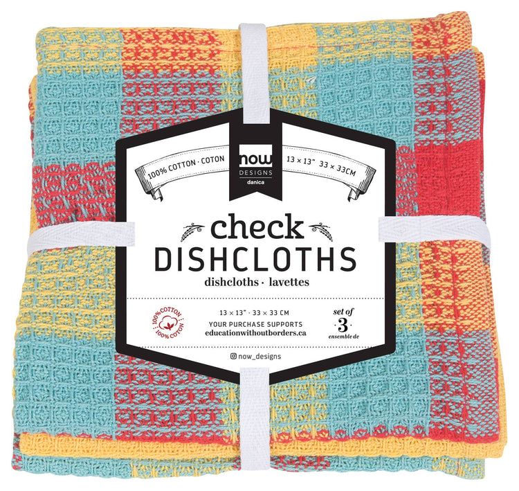 Check Lemon Yellow Waffle Dishcloths Set of 3