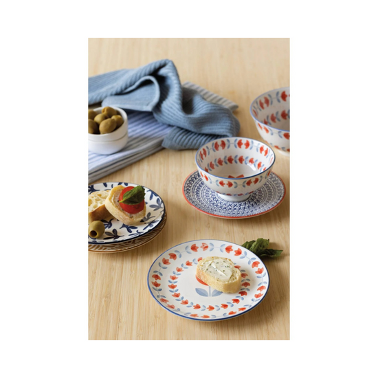 Elegant 6 inch blue floral appetizer plates. Stamped design adds charm. Perfect for parties, gatherings. Durable and stylish. Shop now!