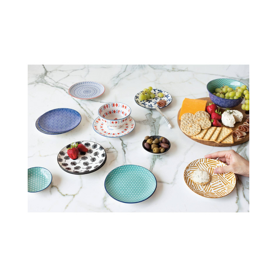 Elegant 6 inch blue floral appetizer plates. Stamped design adds charm. Perfect for parties, gatherings. Durable and stylish. Shop now!