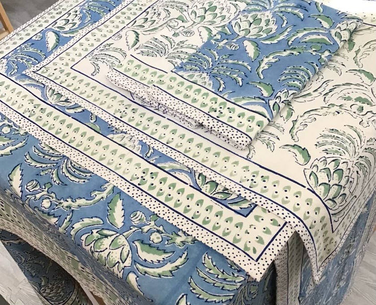Thistle Blue Block Print Tablecloth (60"x120")