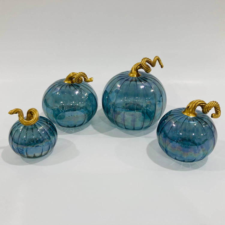 Blown Glass Tabletop Pumpkin - Iridescent Teal: Mini