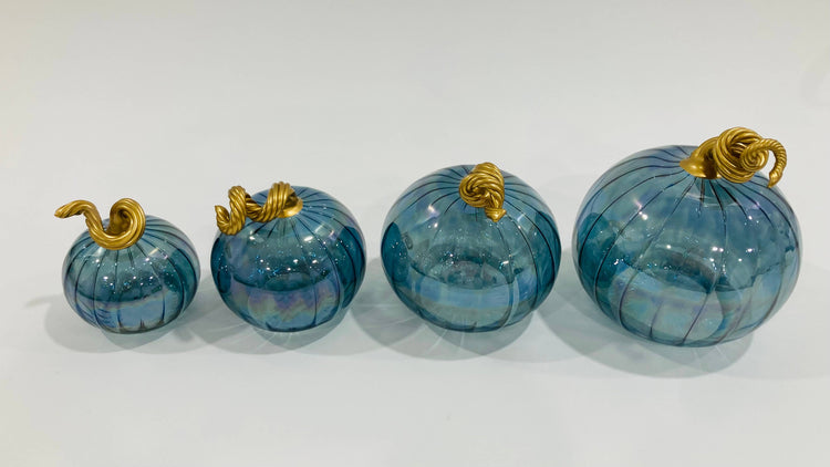 Blown Glass Tabletop Pumpkin - Iridescent Teal: Mini