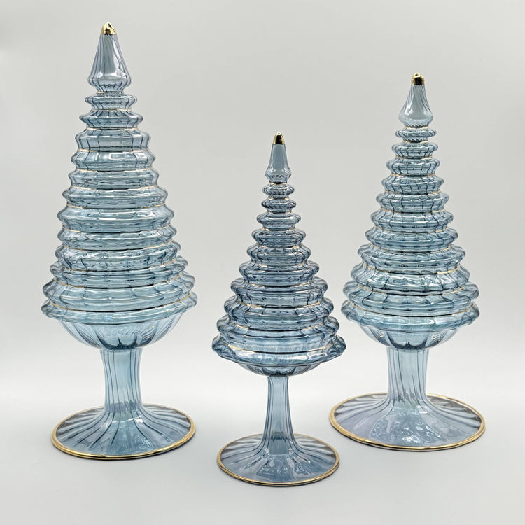 Light Blue Spruce Tall Blown Glass Tabletop Christmas Tree