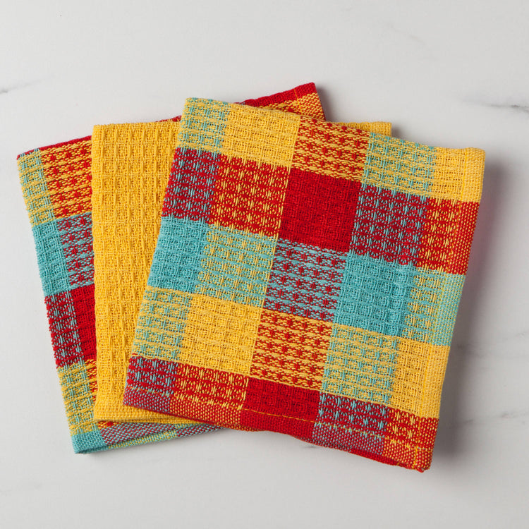 Check Lemon Yellow Waffle Dishcloths Set of 3
