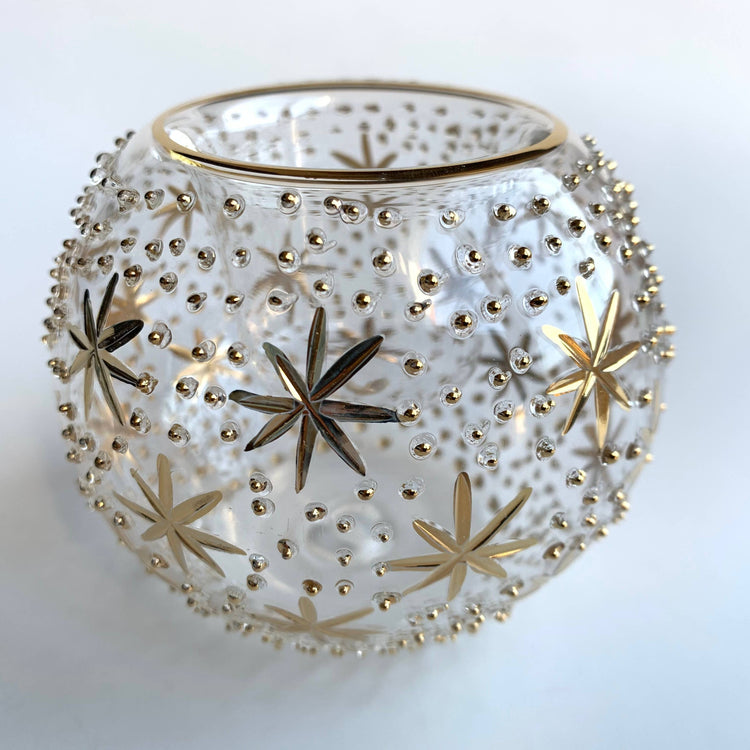 Blown Glass Candle Holder - Gold Stars & Dots