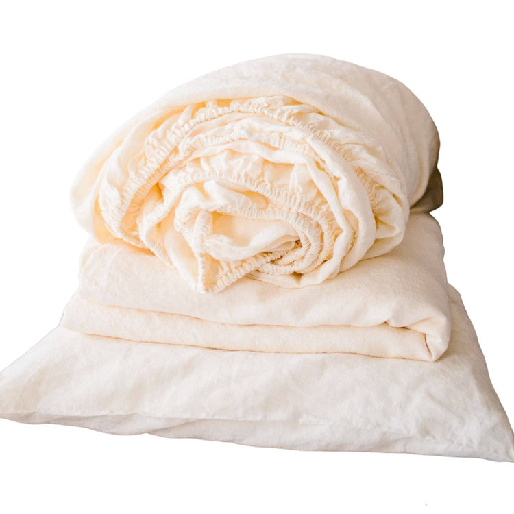 Linen Bed Sheet Set: White / King