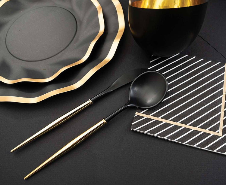 Black & Gold Bella Assorted Plastic Cutlery (24pc, Service for 8)