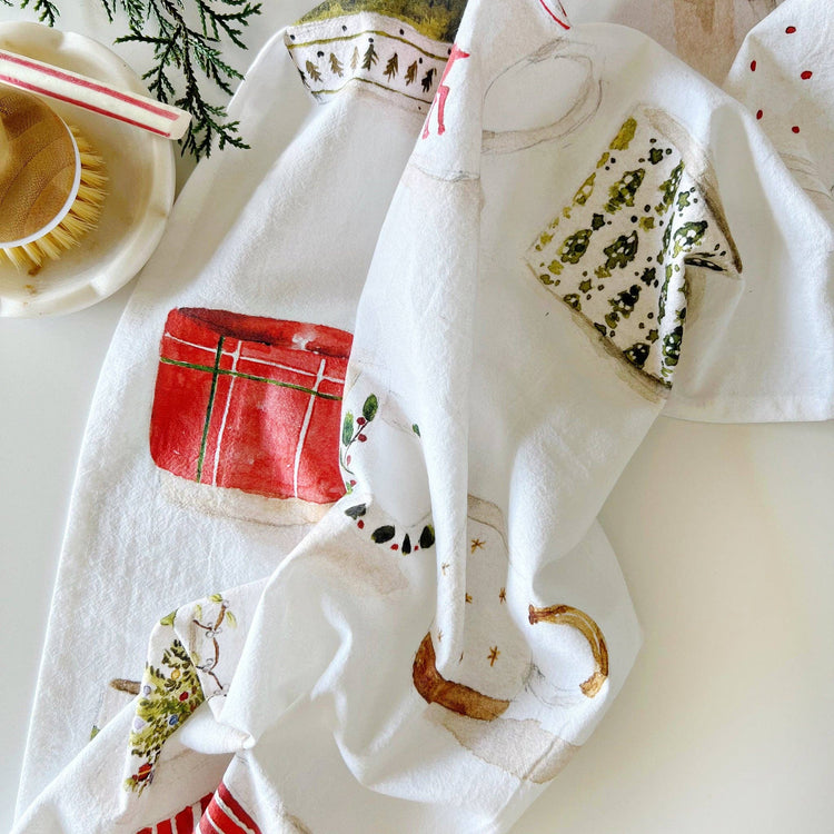 Christmas mugs tea towel