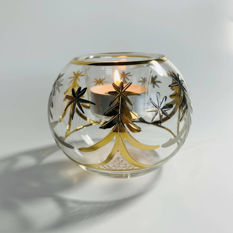 Blown Glass Candle Holder - Christmas Silver & Gold