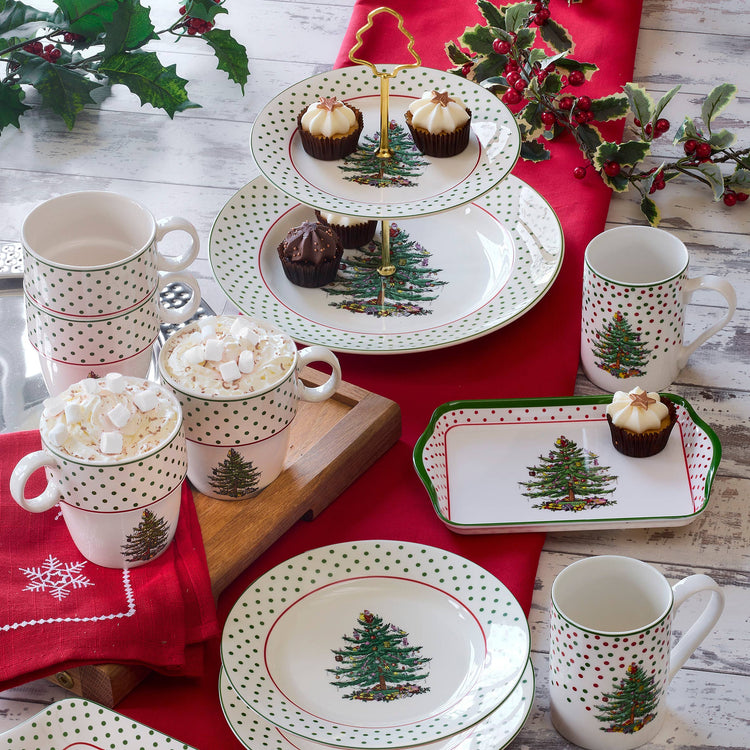Christmas Tree Polka Dot S/4 Dessert Plates