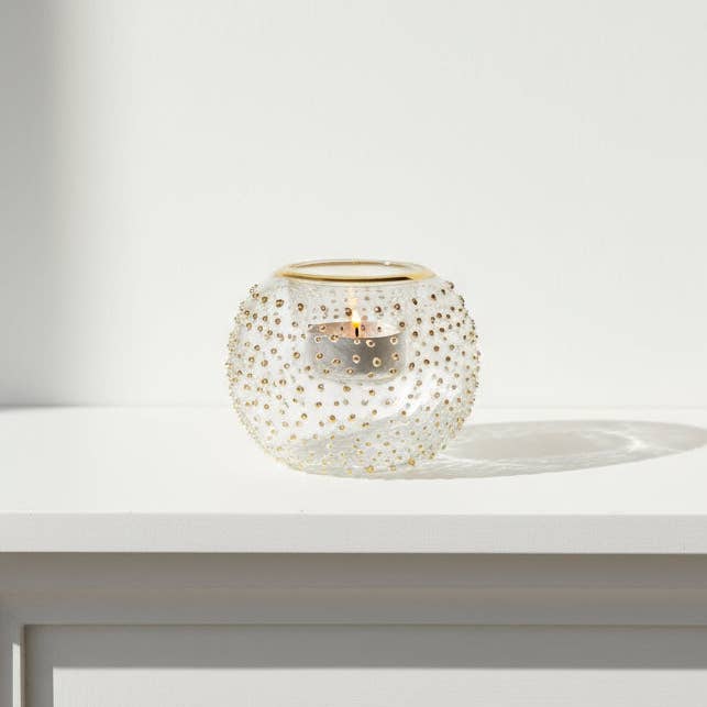 Blown Glass Candle Holder - Gold Dots