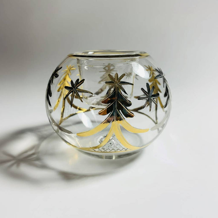 Blown Glass Candle Holder - Christmas Silver & Gold