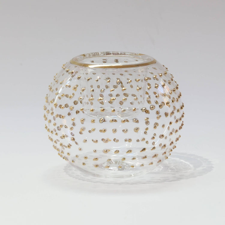 Blown Glass Candle Holder - Gold Dots