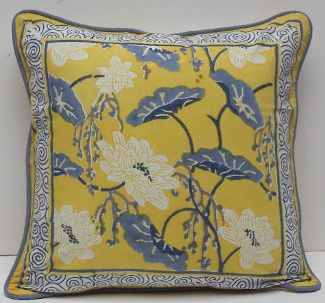 Pillow Printed 18" x 18" Asian Lotus Yellow