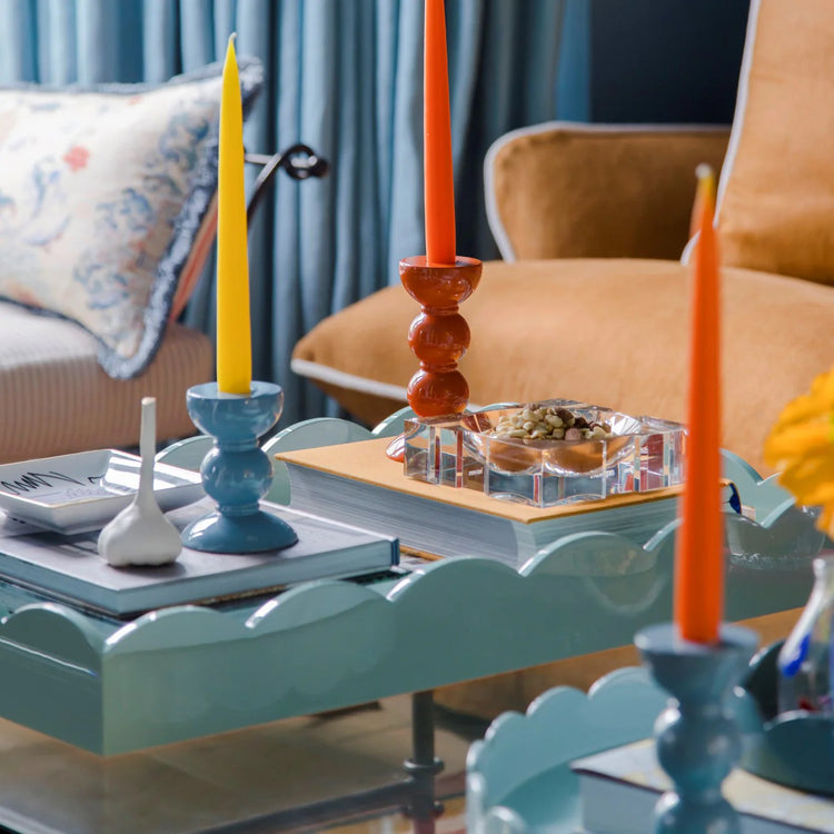 Scalloped Tray, Eau De Nil on ottoman