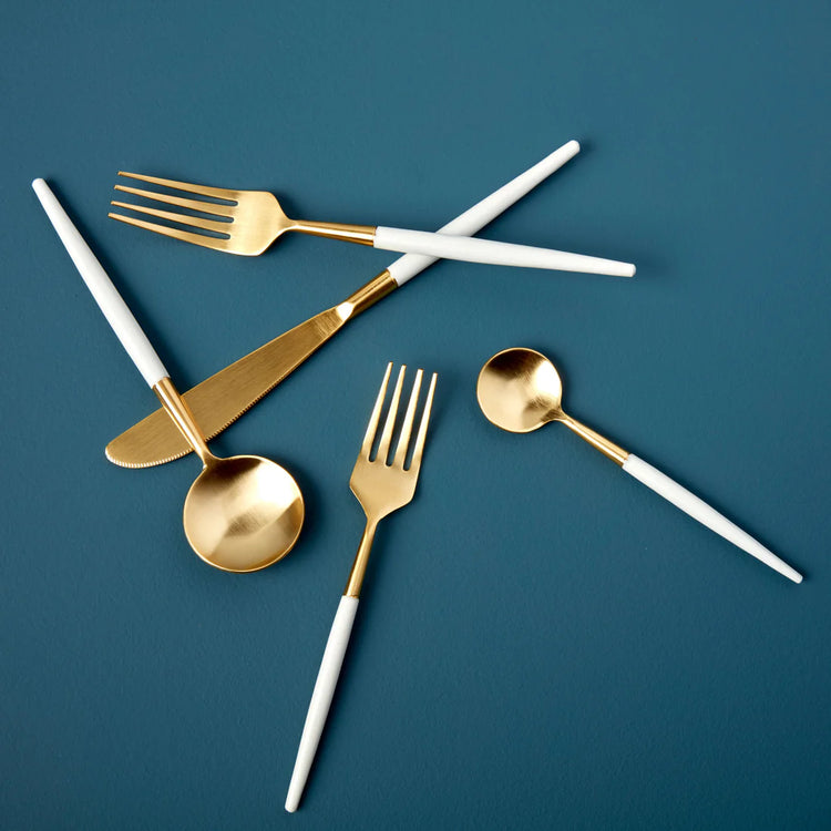 White & Gold Flatware Set