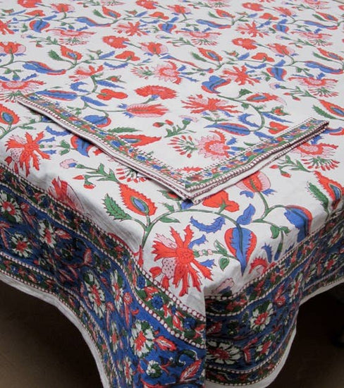 Chamoli Flower Blue Block Print Tablecloth 60x120
