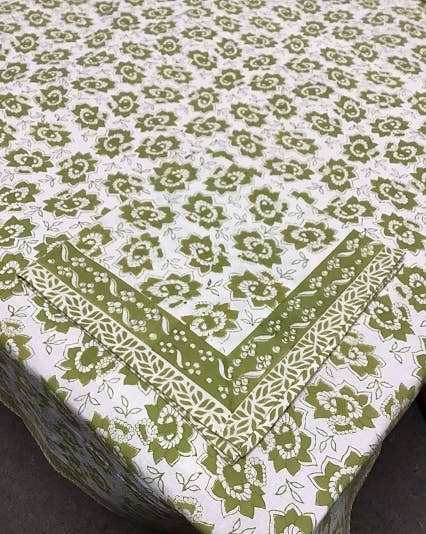 Daffodil Green Block Print Tablecloth 60x90