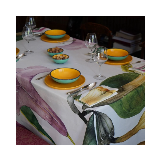 Datura Tablecloth 63x87inch | Large Floral Table Linen Large, vibrant floral print. Sustainable fabric, artisan-made. Statement piece for dining. Large scale statement florals