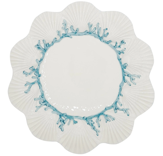 Decorative plate with blue coral design on a white background