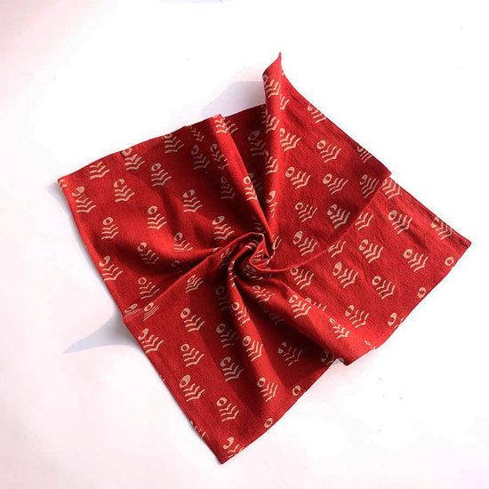 Holiday Red Floral Block Print Napkins open flat