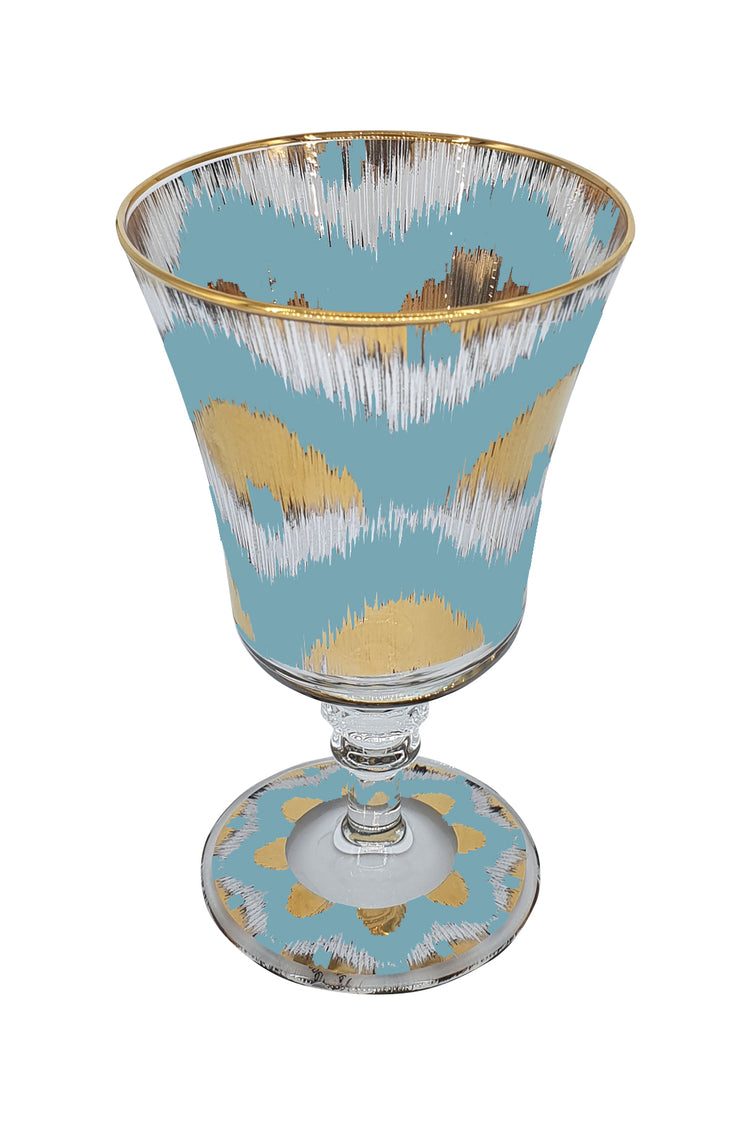 Glassware, sea blue and gold goblet 5"