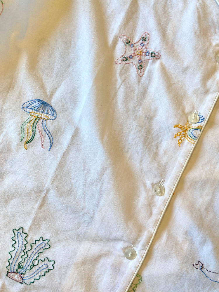 Ocean (Large) Cotton PJ Set With Embroidery, Long Sleeve shirt + pants