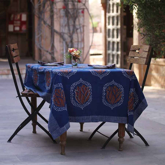 Indigo Table Linens Block Print Tablecloth | Heera 56x108