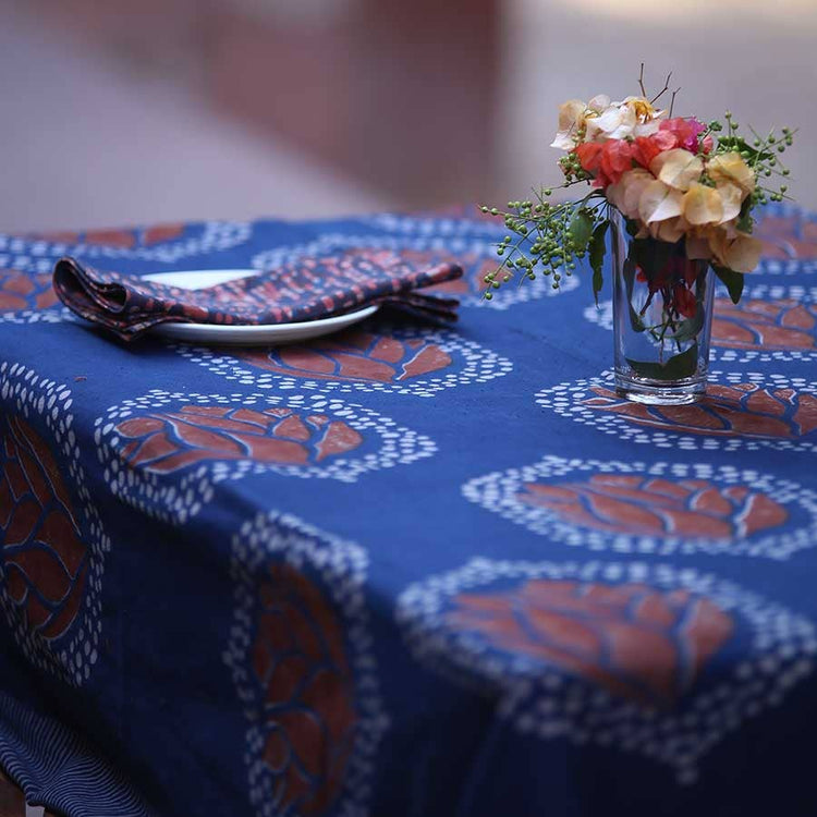 Indigo Table Linens Block Print Tablecloth | Heera 56x108