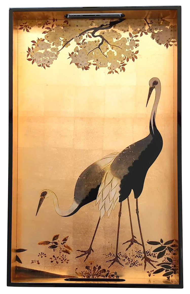 Decorative lacquered wood tray, heron by Les Ottomans