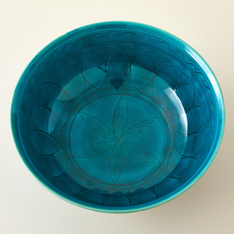 Bowl, Handmade & Etched Turquoise 9"