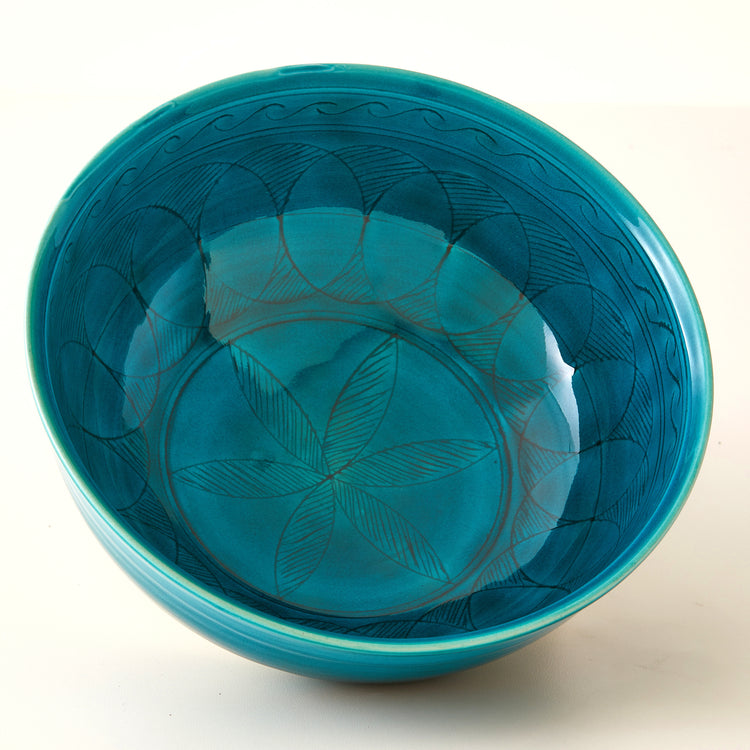 Bowl, Handmade & Etched Turquoise 9"